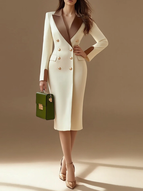White Satin Lapel Blazers Dresses