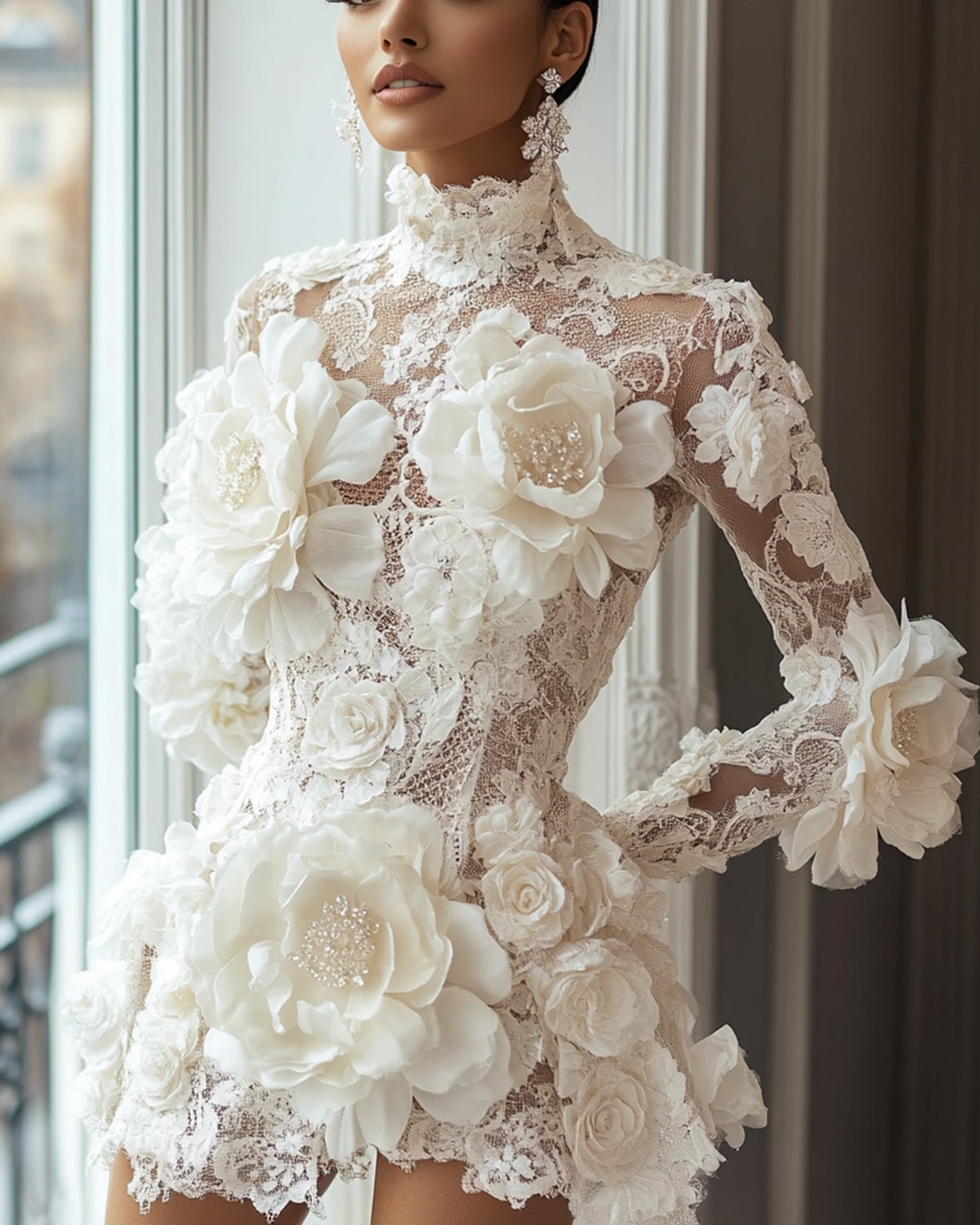 Women's Long Sleeve Lace 3D Flower Embroidery Dress – Liymc