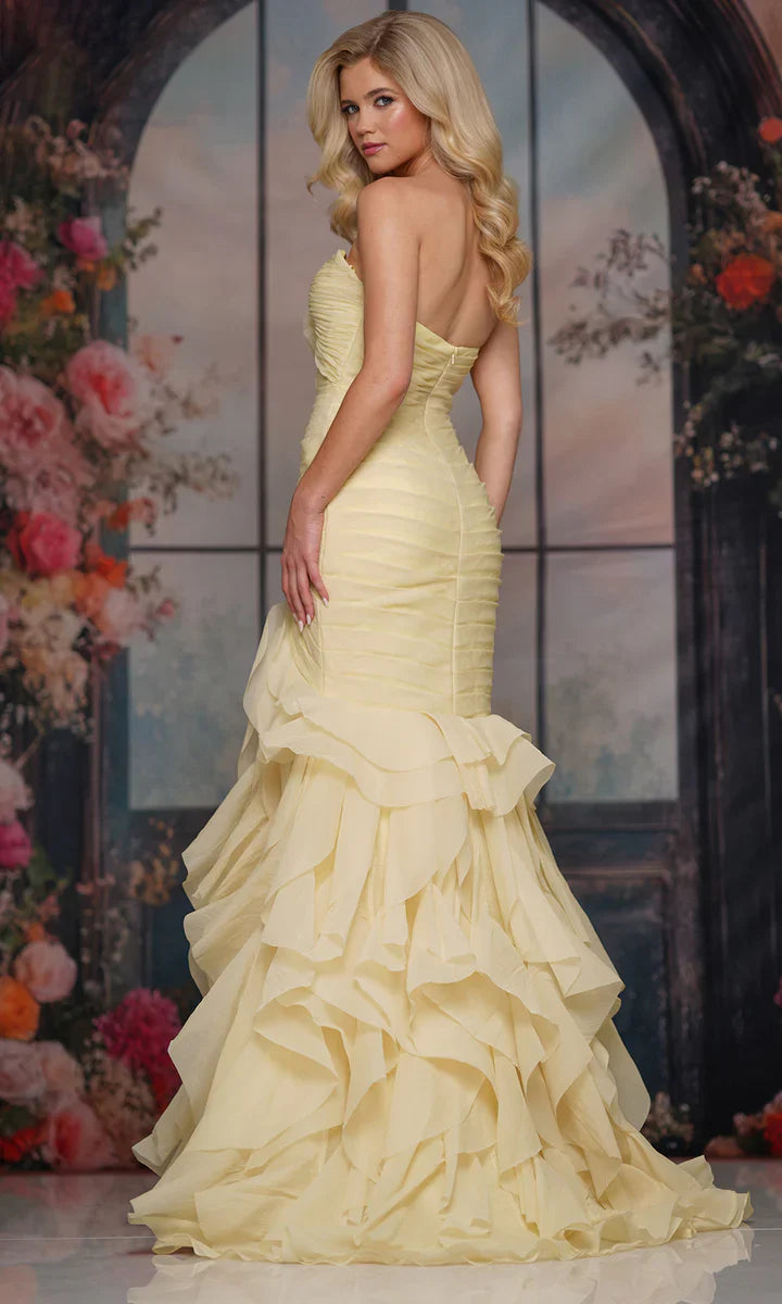 Sexy Strapless Ruffled Ruched Mermaid Gown Prom Dress