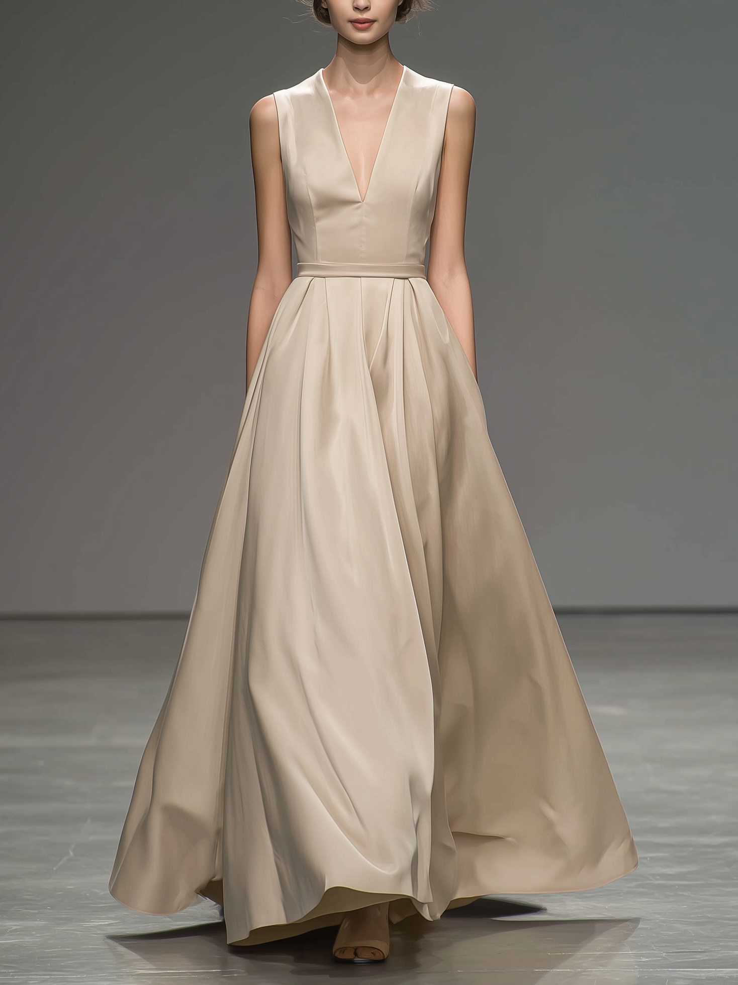 Women's Elegant Champagne-colored Satin Sleeveless V-neck Fitted Long – Liymc