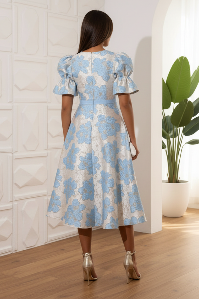 V-Neck Short Sleeves A-Line Wedding Guest Dress