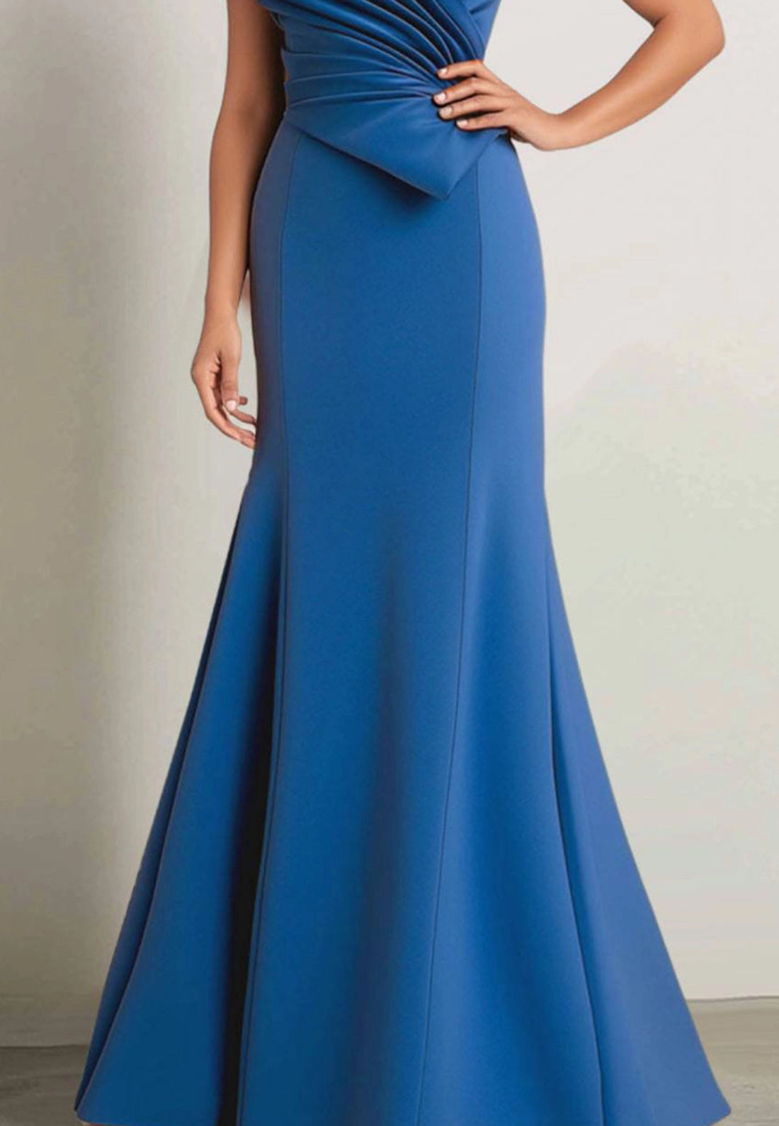 Evening Off-Shoulder Dress Pearl Trim Draped Design Dress