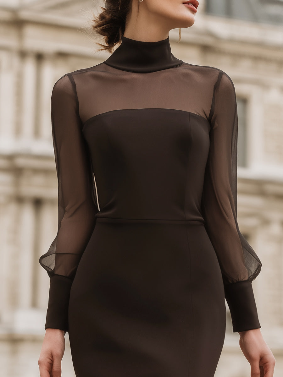 Sheer-Panel Flounce Hem Midi Dress