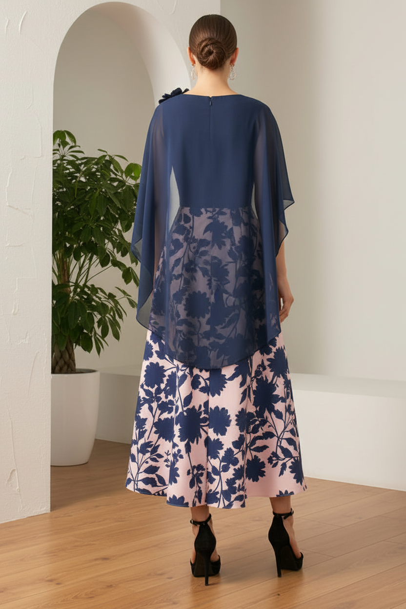 Floral Printed A-Line Mother of Bride Dress