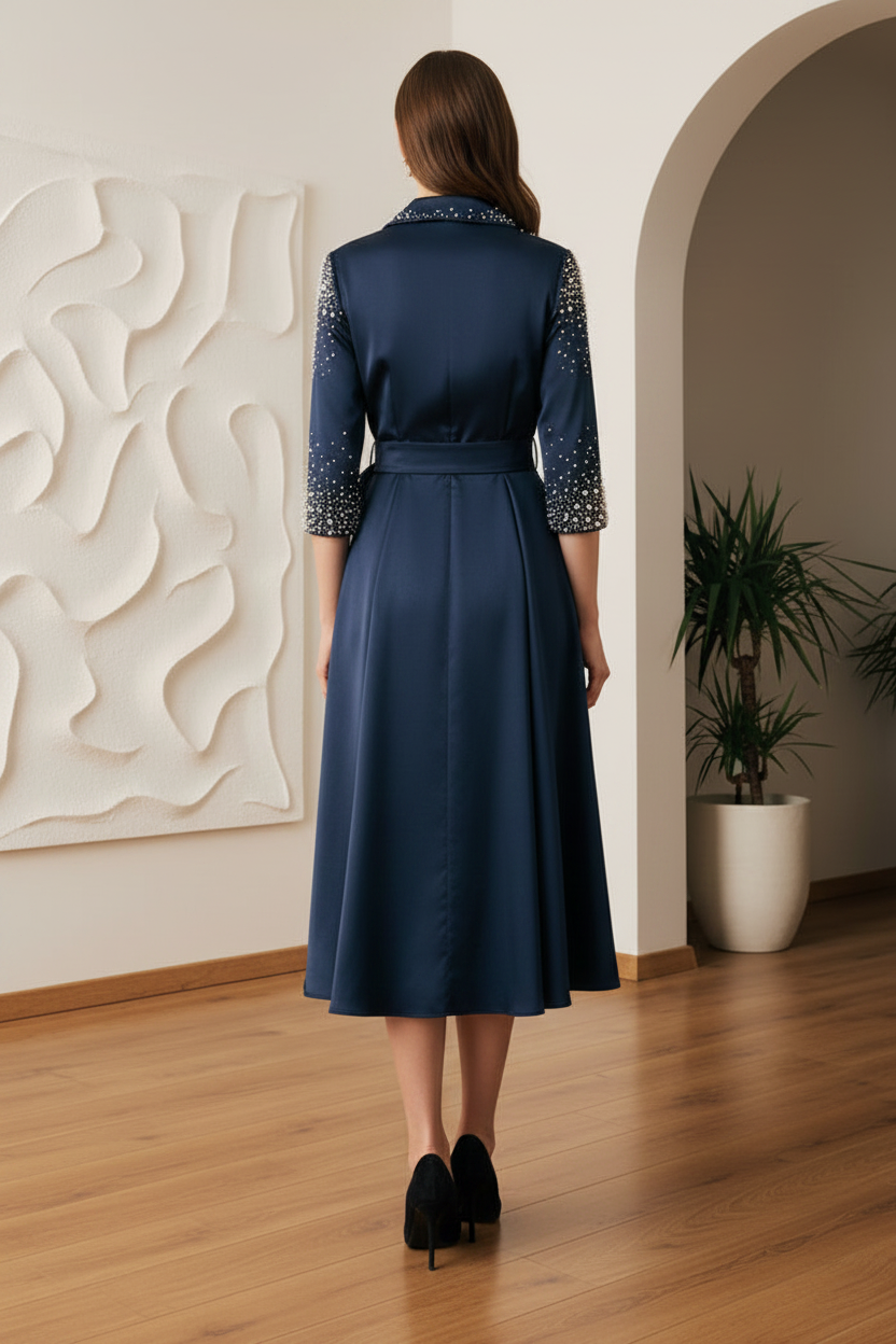 V-Neck Long Sleeves Beaded A-Line Mother of Bride Dress