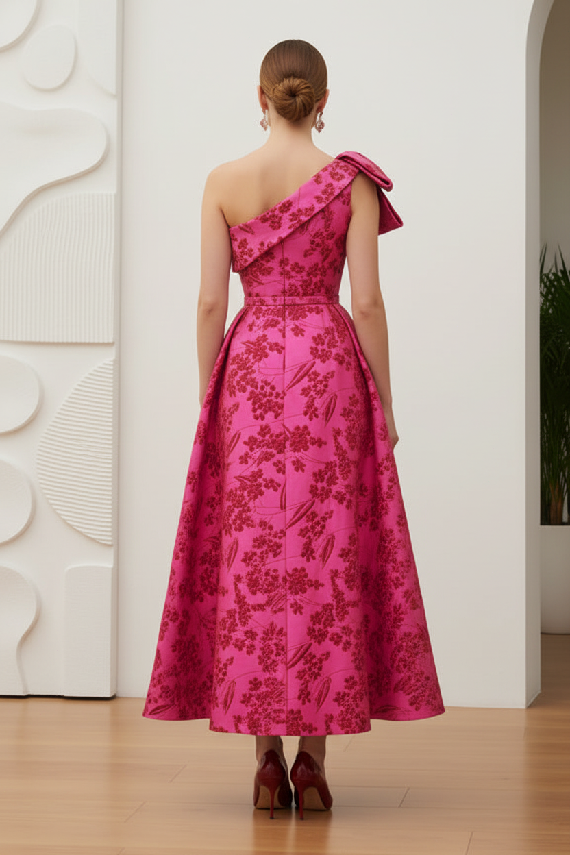 One Shoulder Floral Printed Sheath Mother of Bride Dress