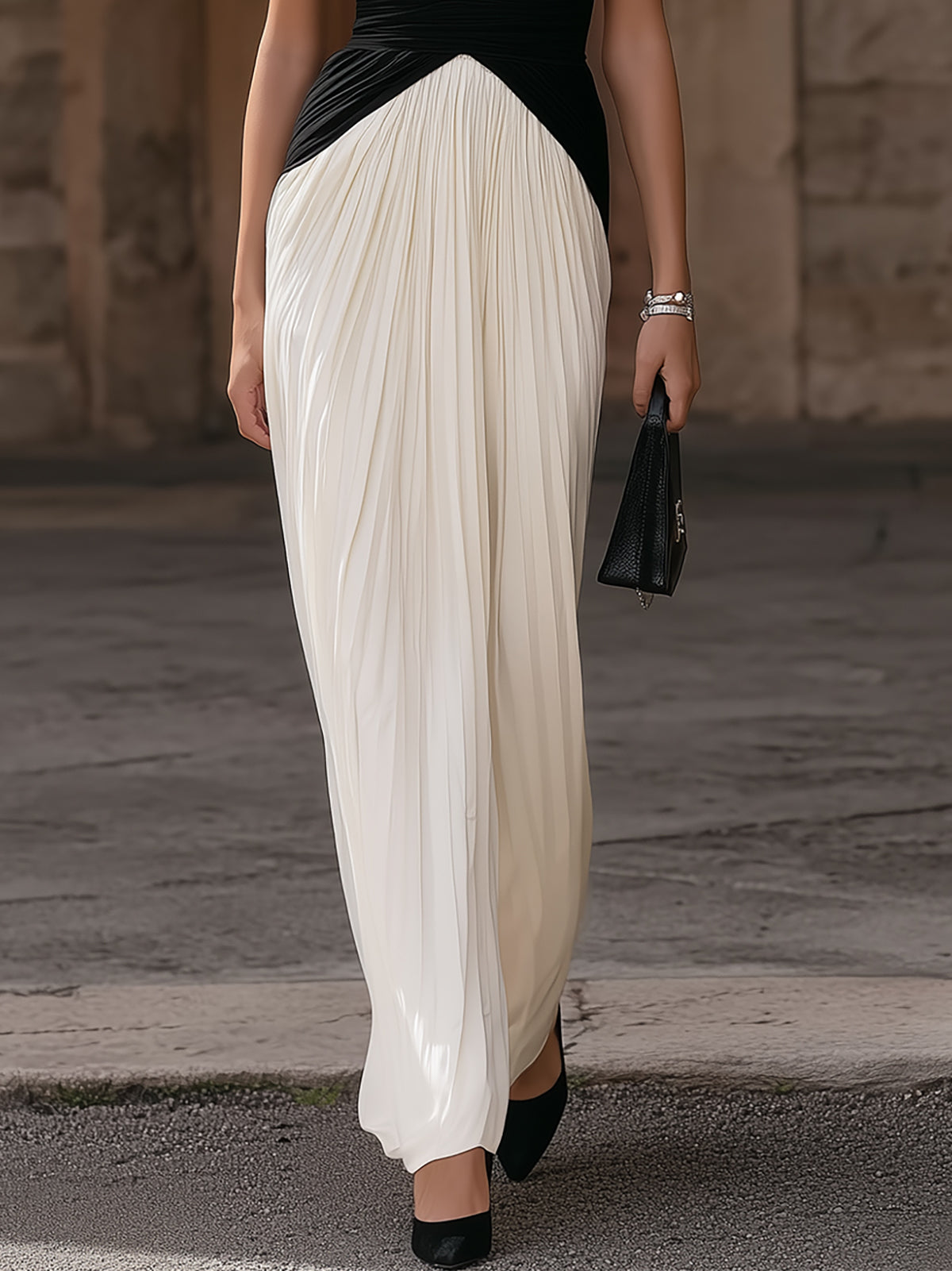 Black And White Chiffon Sleeveless Maxi Dress