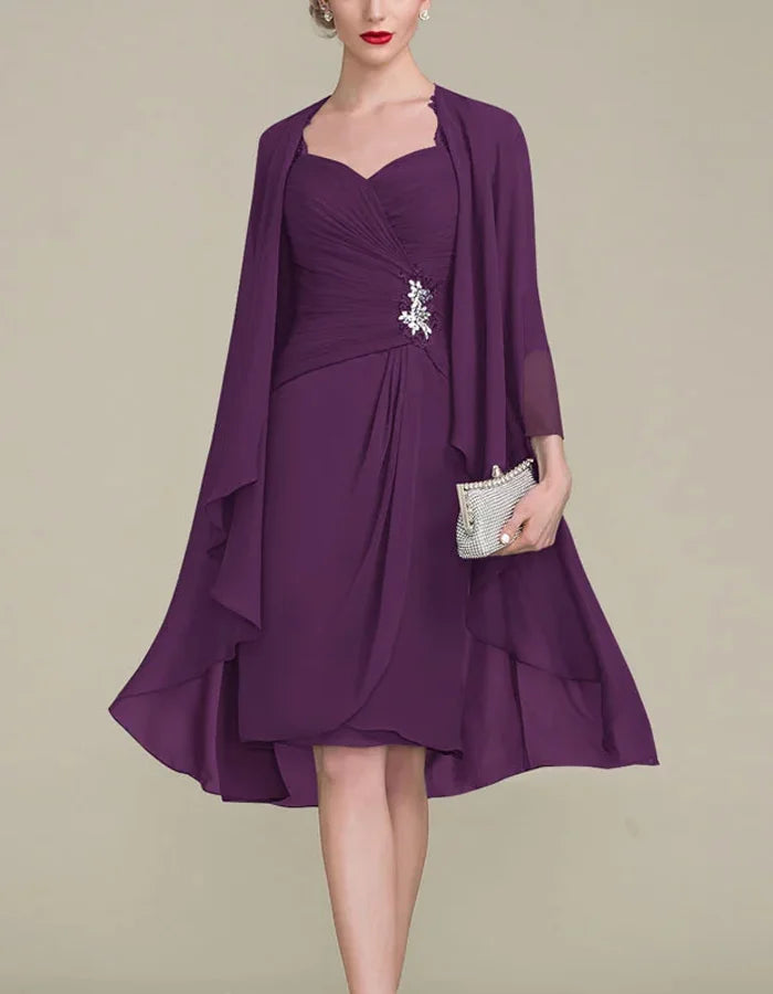 Waist-hugging Chiffon Midi Dress Suit