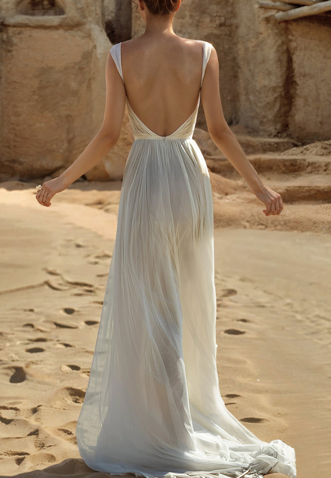 LW921 - Sweetheart Straps Cut Outs Open Back High Slit A-Line Beach Wedding Dress