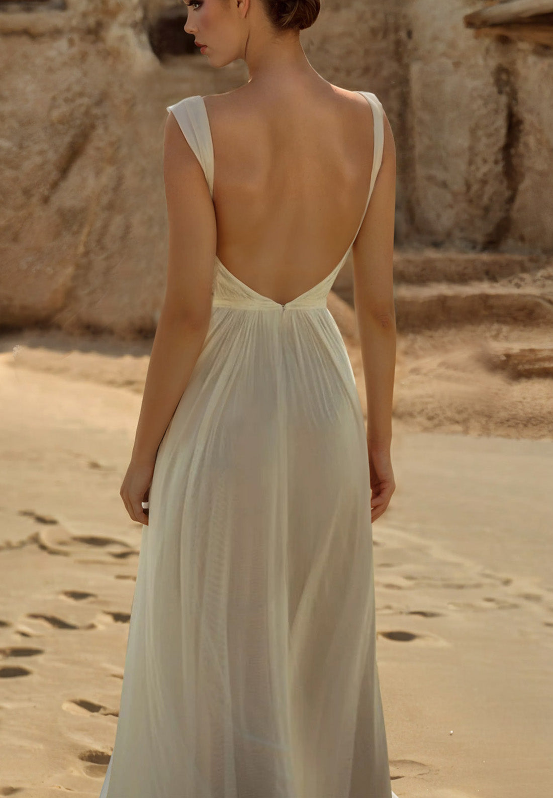 LW921 - Sweetheart Straps Cut Outs Open Back High Slit A-Line Beach Wedding Dress