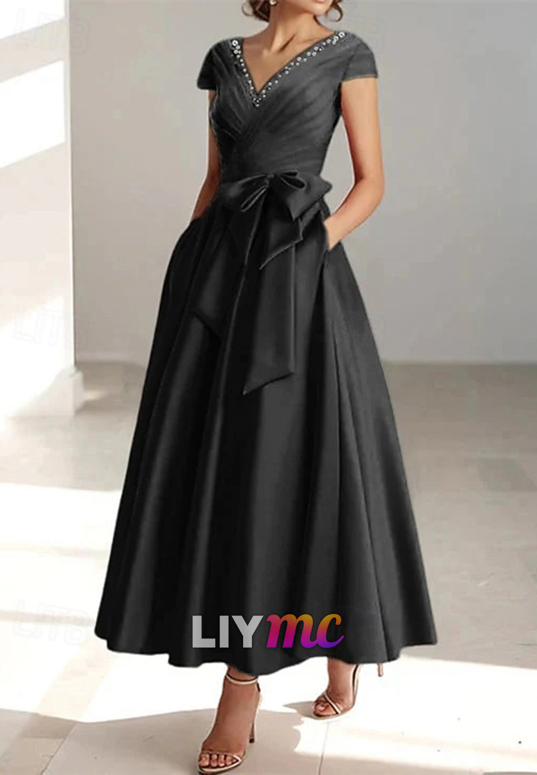A-Line Cocktail Dresses Elegant Formal Wedding Guest Ankle Length Short Sleeve