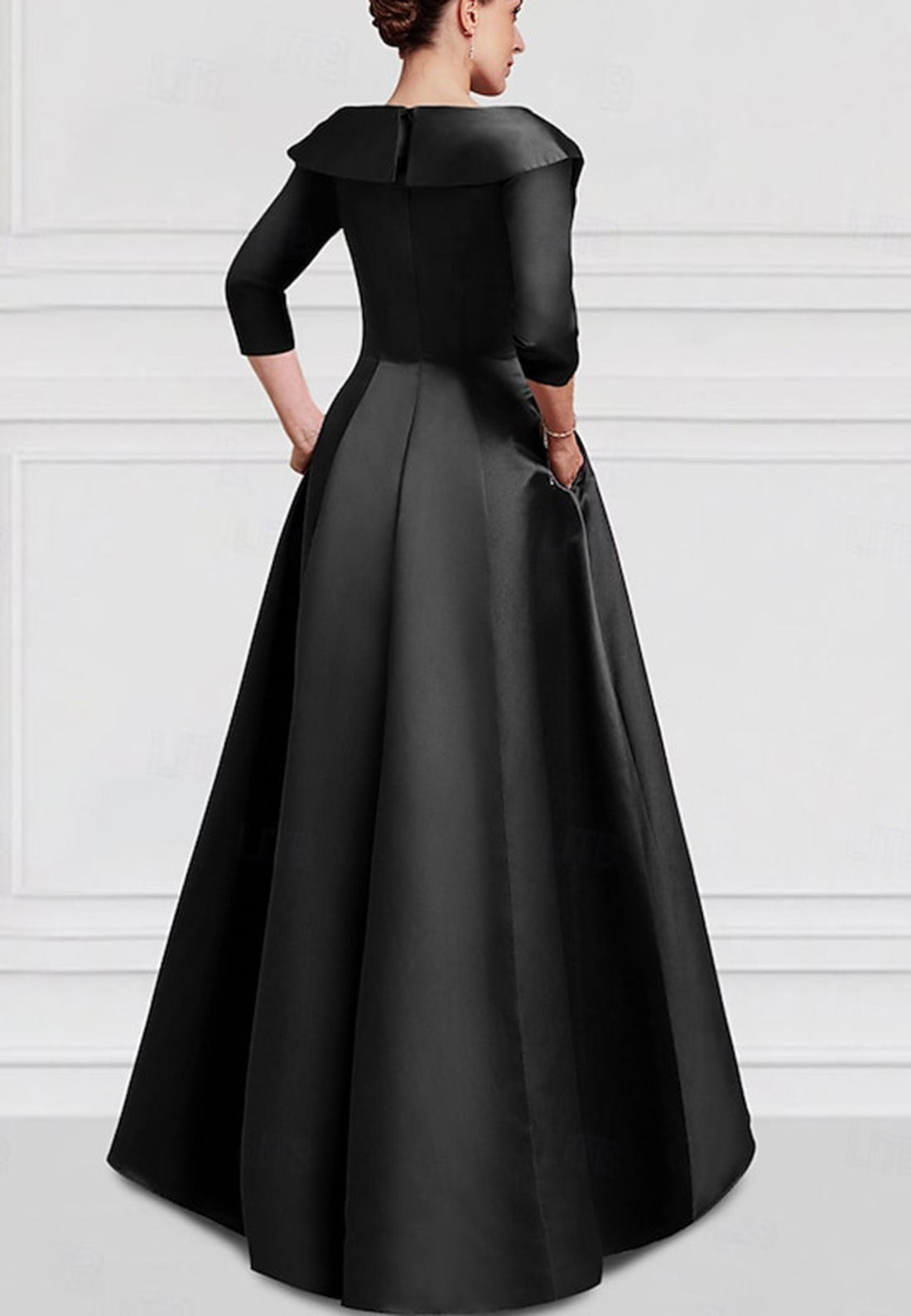A-Line Evening Gown Vintage Embroidered Elegant DressV Neck Pocket Satin with Beading Appliques