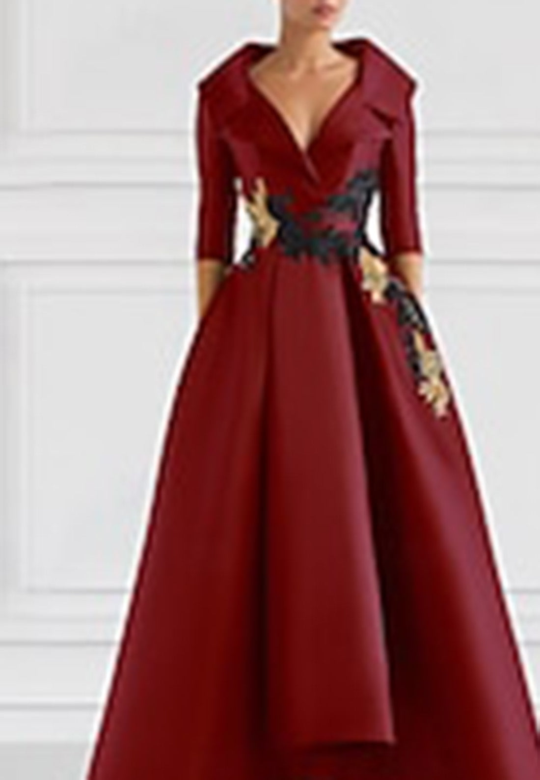 A-Line Evening Gown Vintage Embroidered Elegant DressV Neck Pocket Satin with Beading Appliques