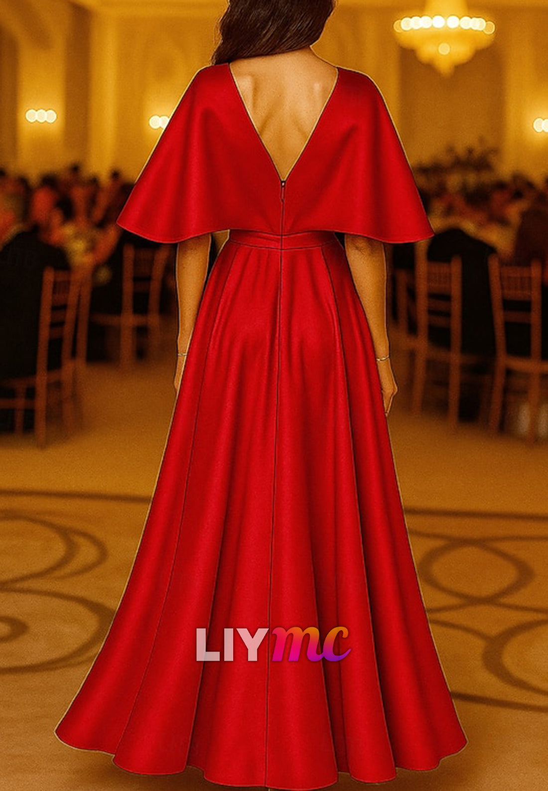 A-Line Floor Length Evening Gown Ball Gown Formal Dress Elegant Glittering Silky Short Sleeve