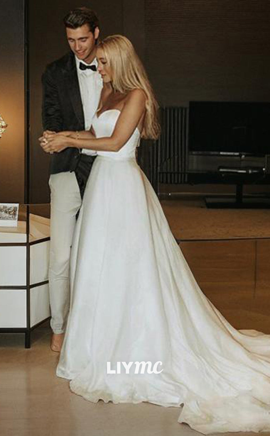 LW642 - A-Line Princess Sweetheart Sweep Train Organza Wedding Dresses