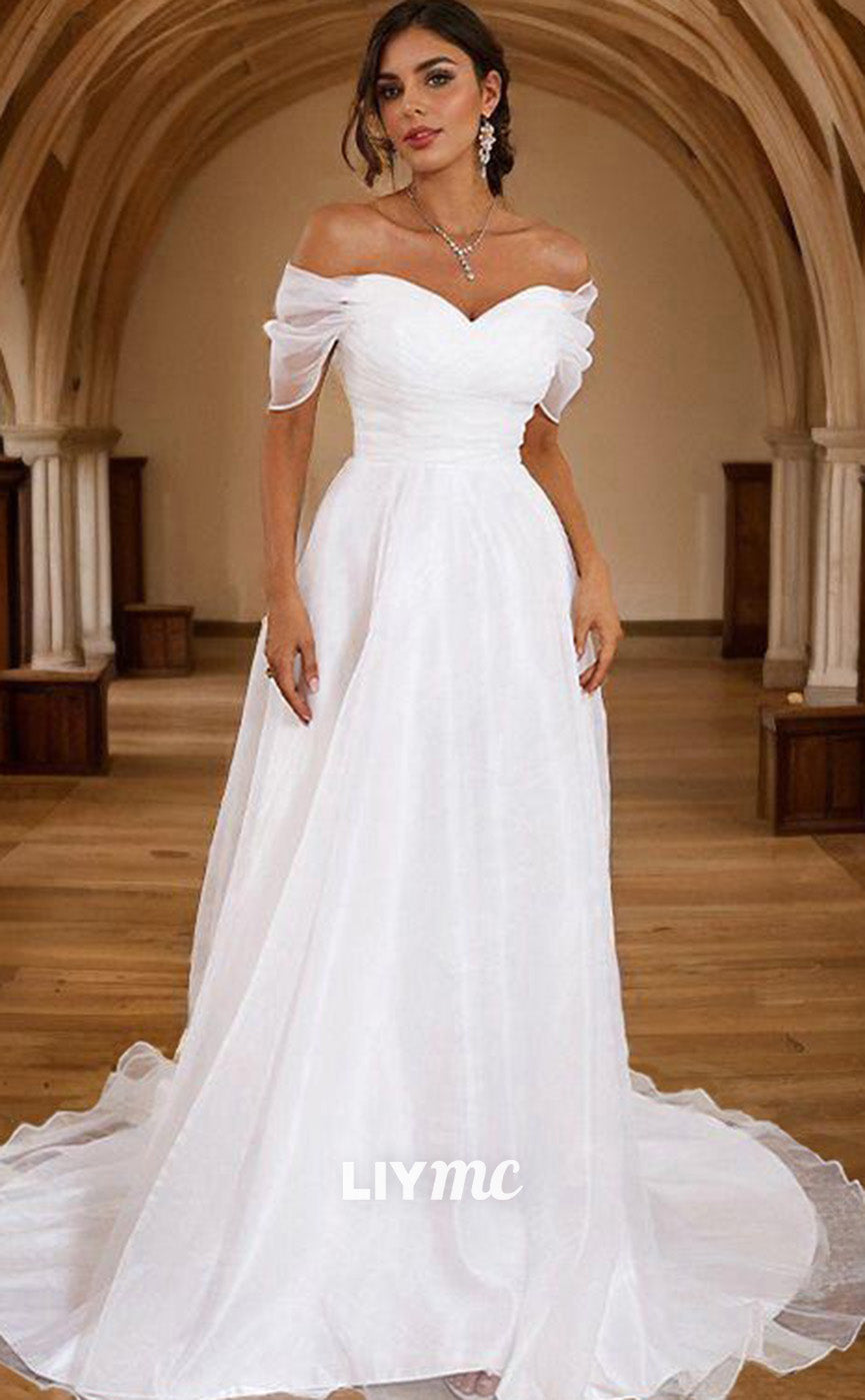 LW639 - A-Line Princess Tulle Ruched Off-the-Shoulder Sleeveless Sweep Liymc LW639 - A-Line Princess Tulle Ruched Off-the-Shoulder Sleeveless Sweep Liymc