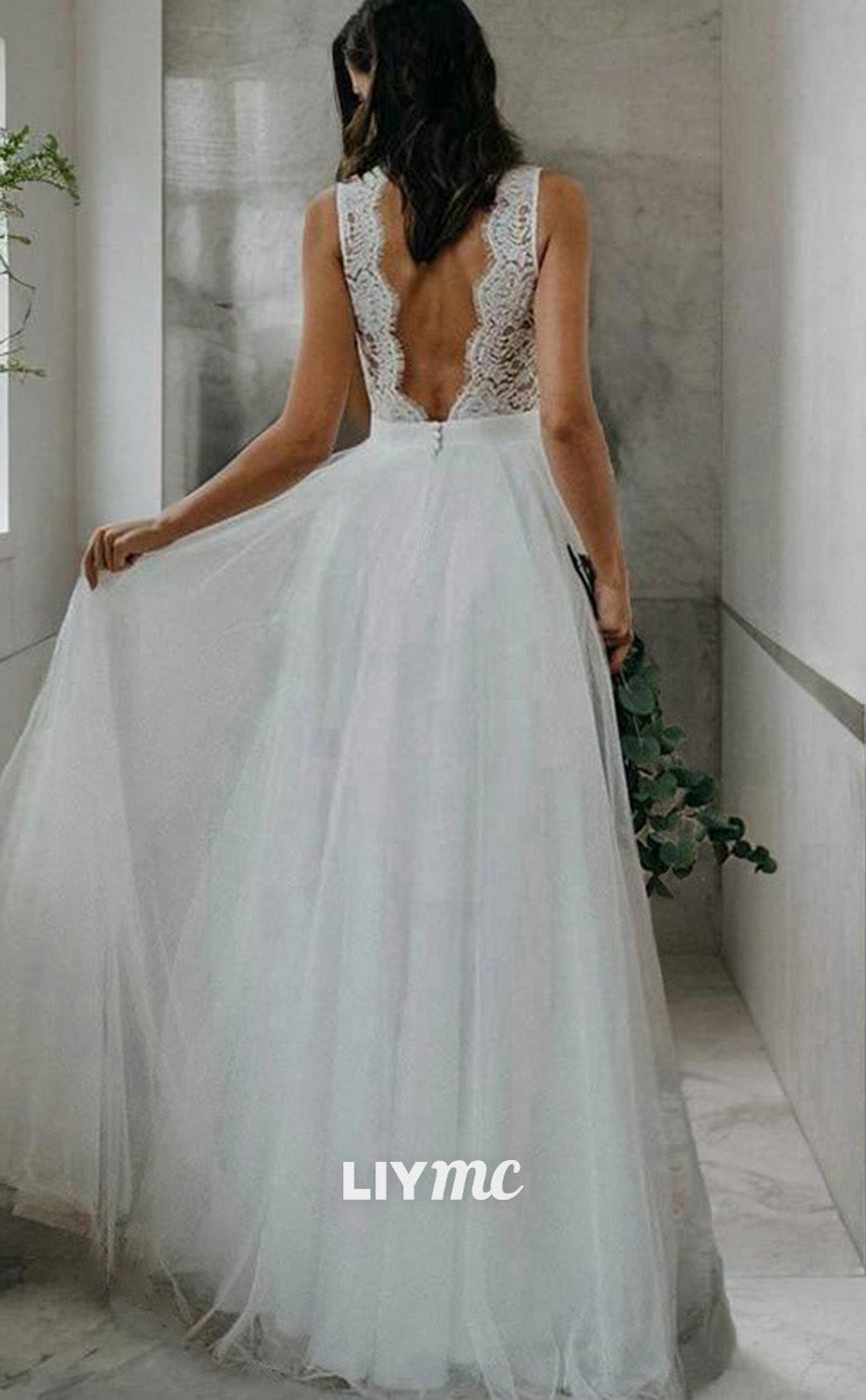 LW637 - A-Line Princess V-neck Floor-Length Tulle Wedding Dresses