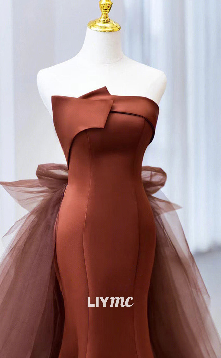 LP1888 - Burgundy Straight Across Sleeveles Sleek Sarin Shrath Bows Prom Dress