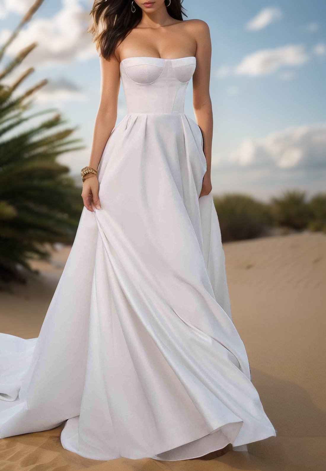 A-Line Semi-Sweetheart Sleeveless Pleated A-Line Satin Wedding Dress