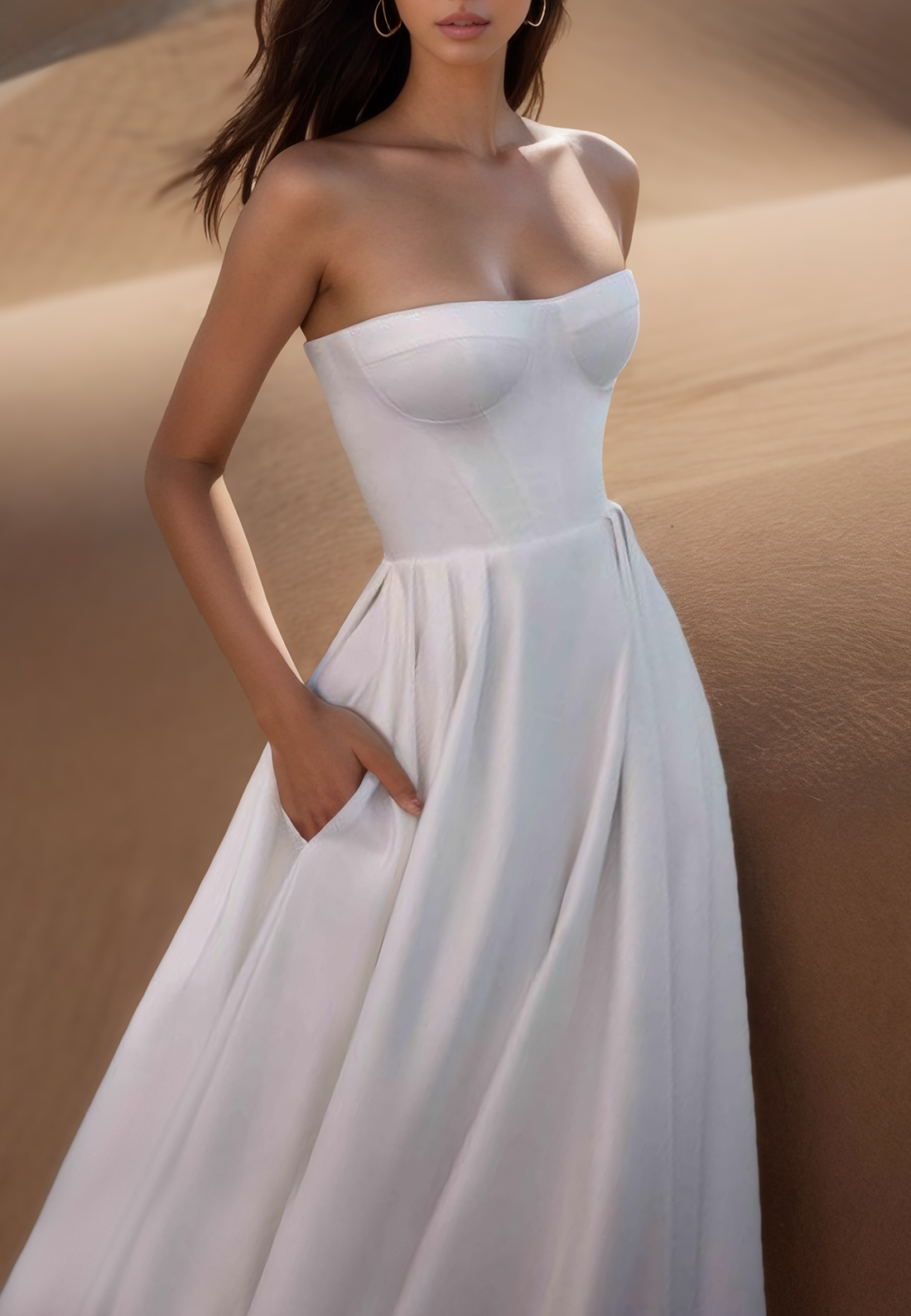 A-Line Semi-Sweetheart Sleeveless Pleated A-Line Satin Wedding Dress