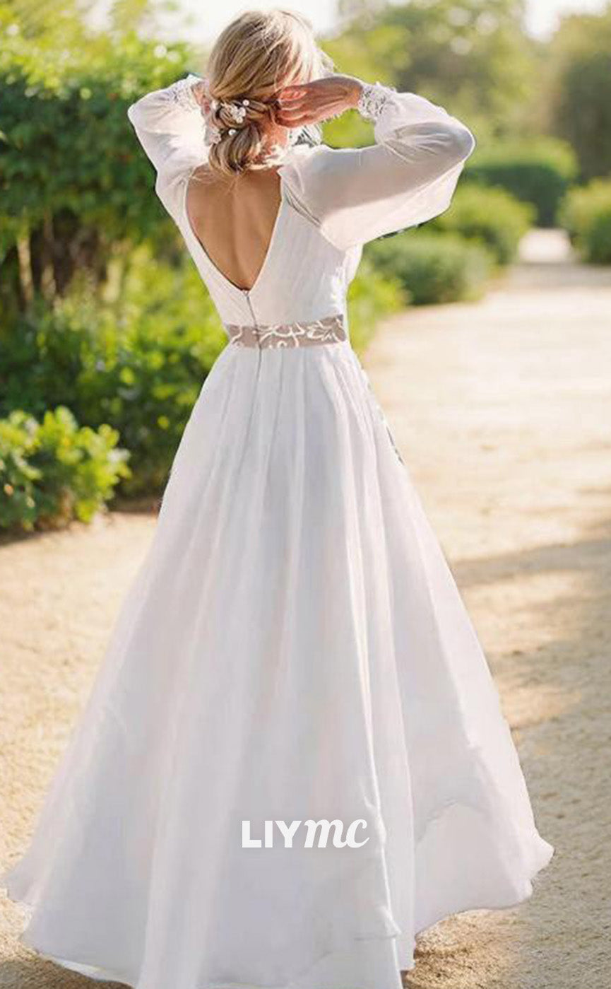 LW638 - A-line Princess V-neck Floor-Length Chiffon Wedding Dress