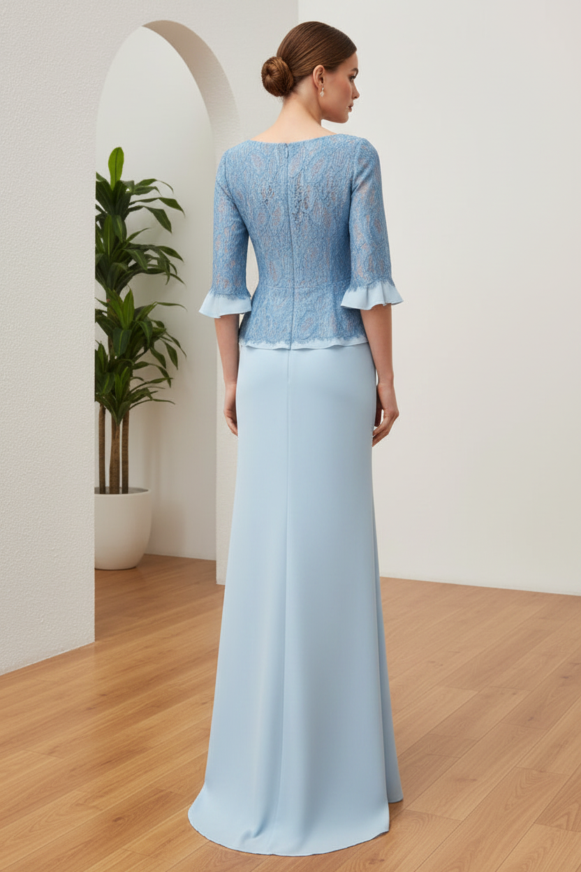 Scoop Long Sleeves Appliques Mermaid Mother of Bride Dress