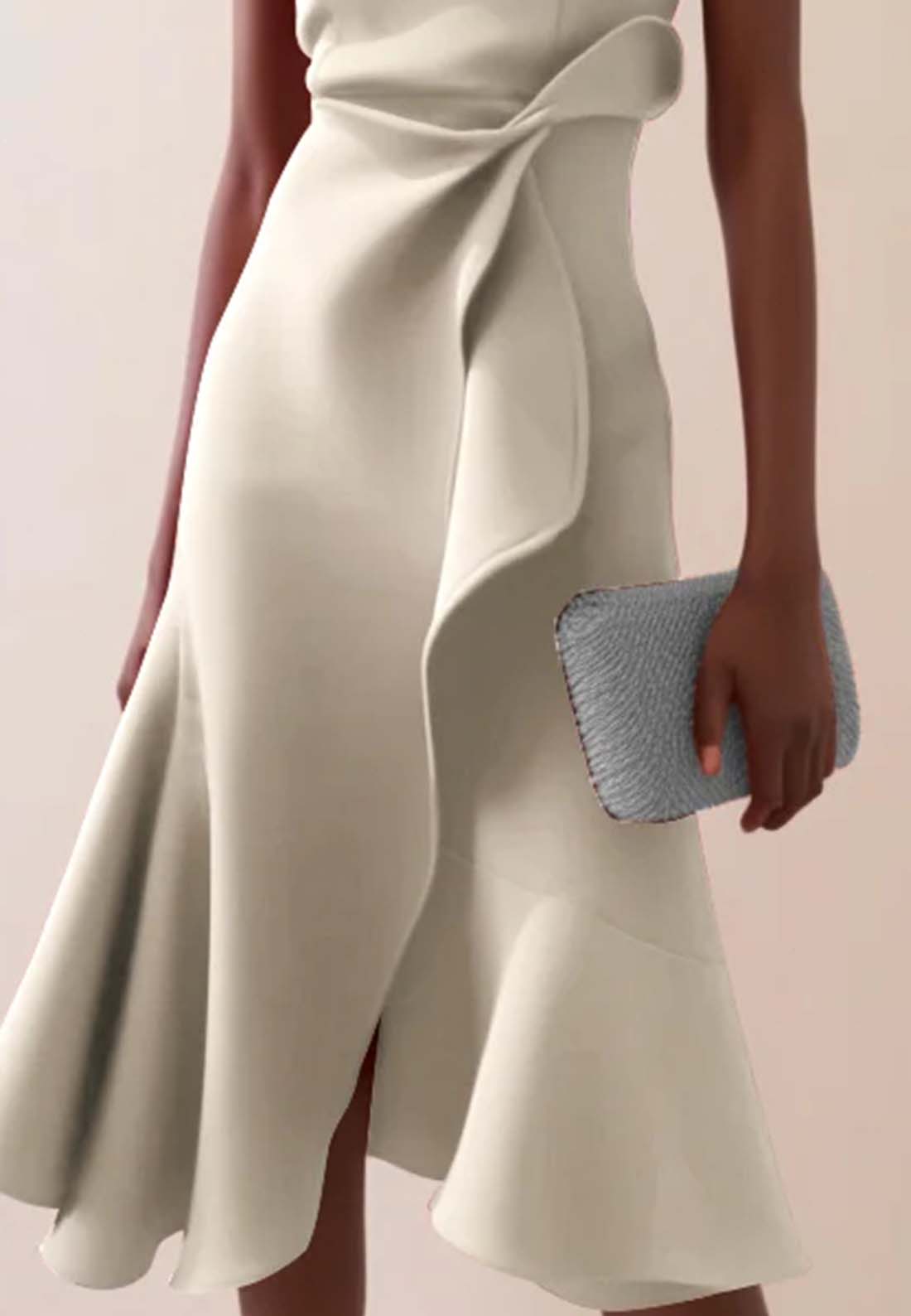 Apricot White Sleeveless Midi Elegant A-line Dress with Waist Twist for Day-to-Night