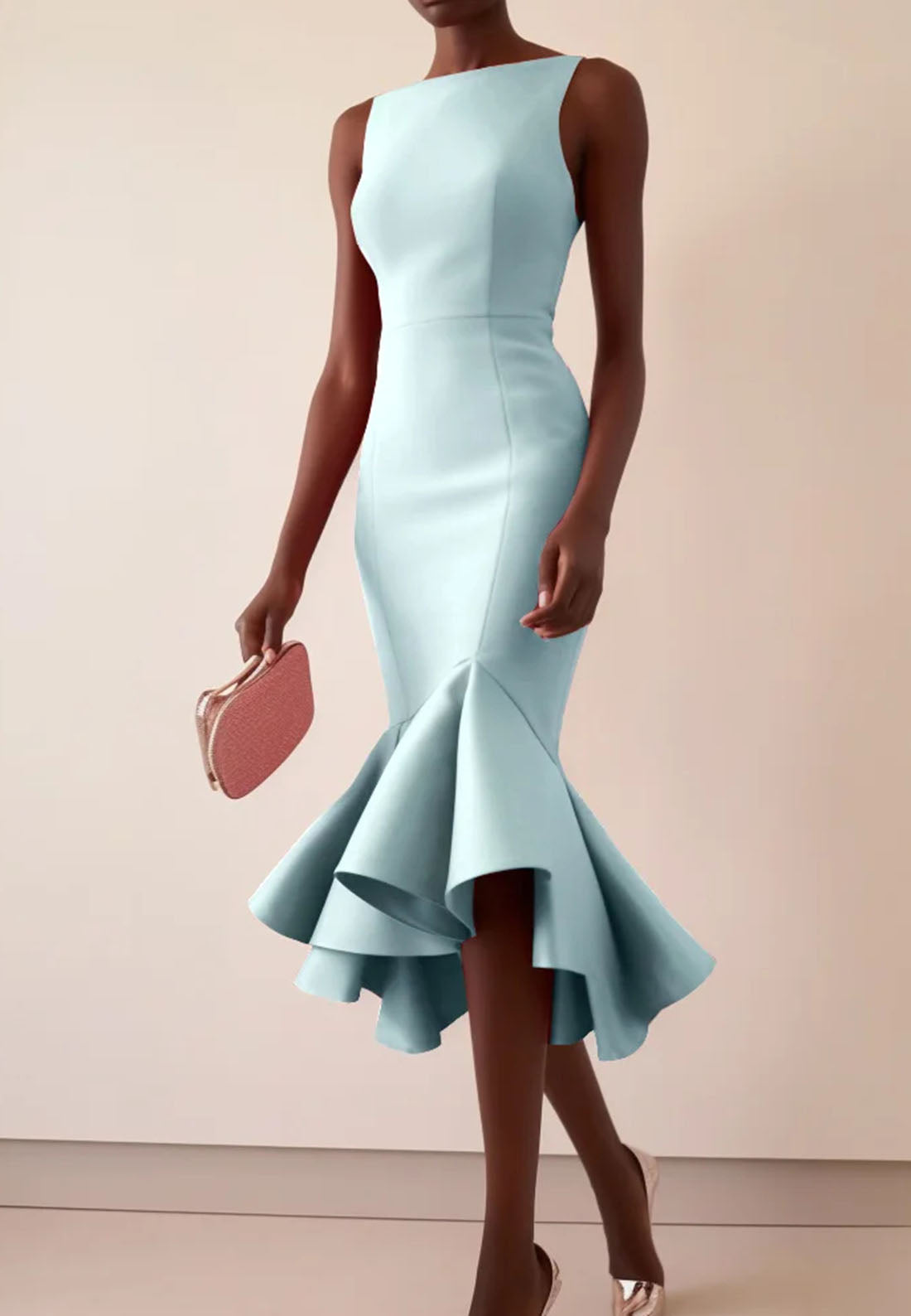 Aqua Blue Sleeveless Mermaid Midi Dress