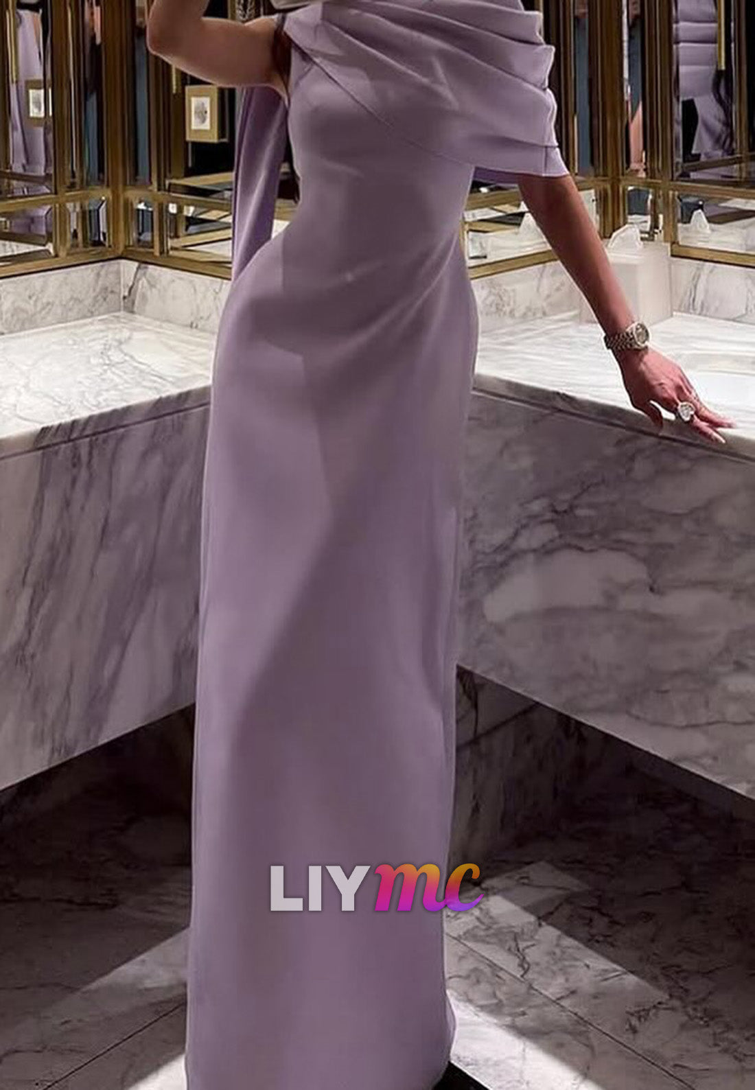 Asymmetrical Cap Sleeves Sheath Evening Dress