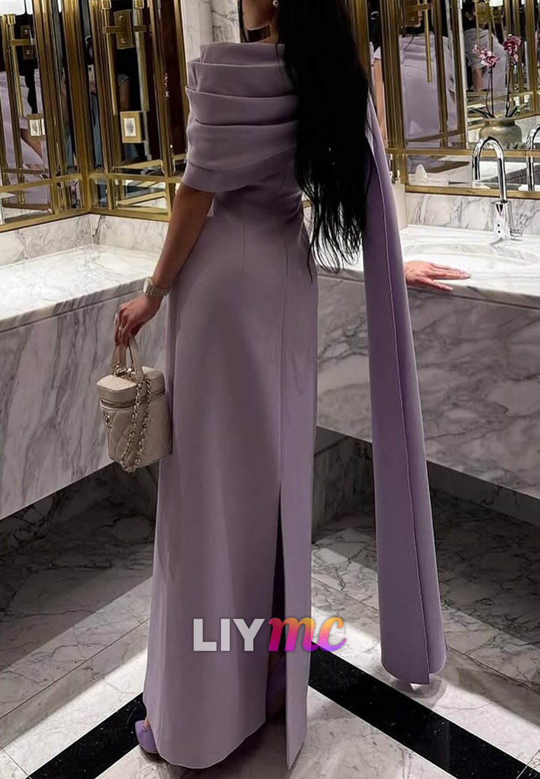 Asymmetrical Cap Sleeves Sheath Evening Dress