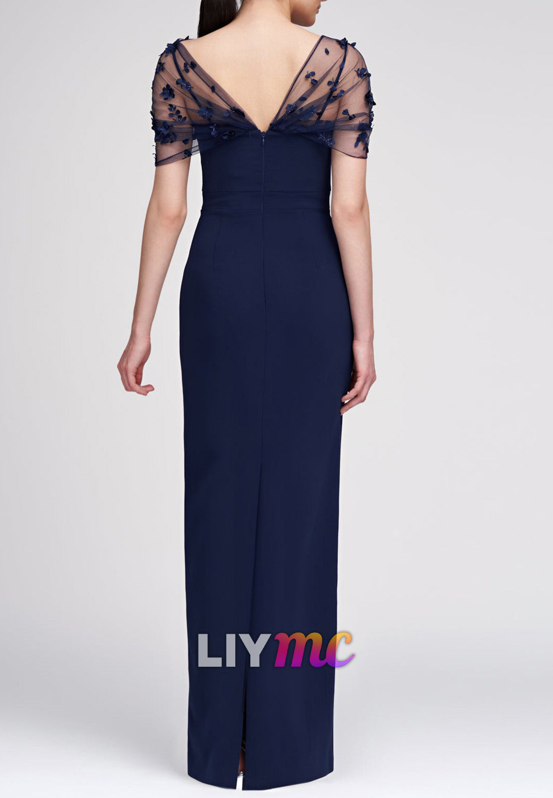 Asymmetrical Cap Sleeves Sheath Mother of Bride Dress