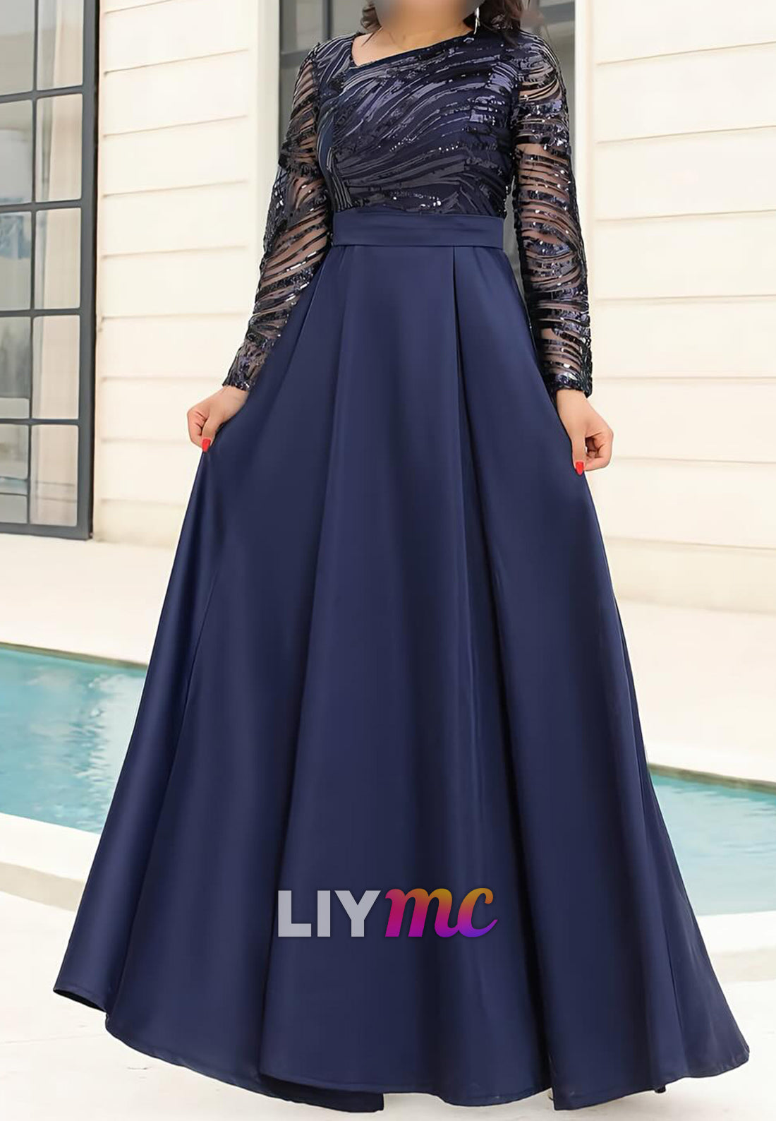 Asymmetrical Long Sleeves Beaded Embroidery A-Line Evening Dress