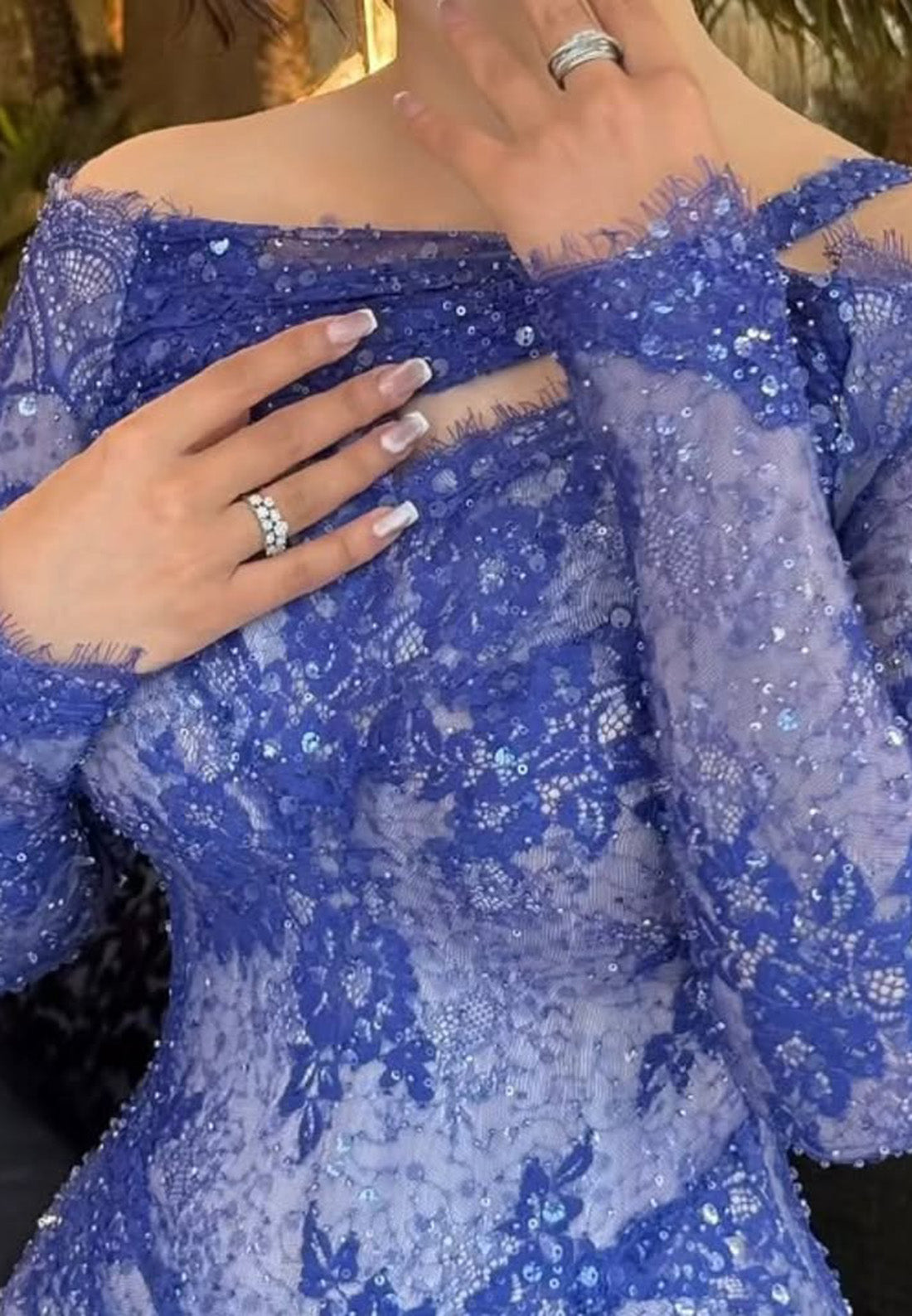 Asymmetrical Long Sleeves Lace Appliques Mermaid Evening Dress