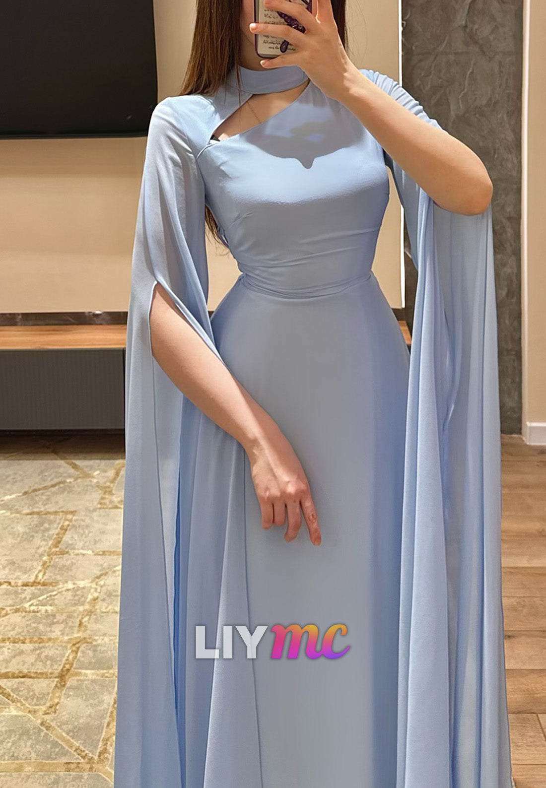 Asymmetrical Long Sleeves Sheath Wedding Guest Dress