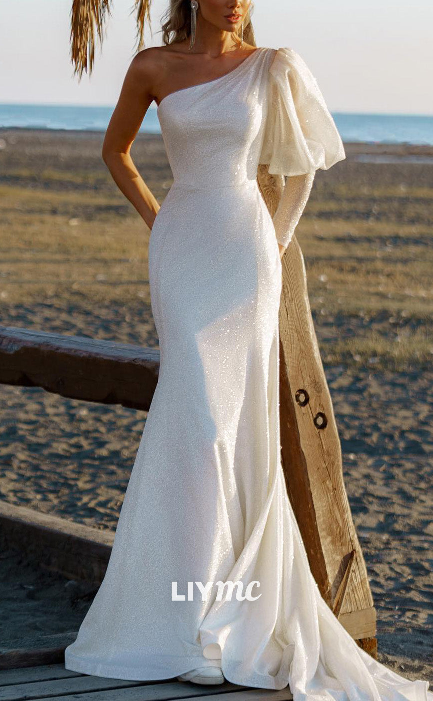 LW869 - Asymmetrical One Sleeves Mermaid Beach Wedding Dress Liymc LW869 - Asymmetrical One Sleeves Mermaid Beach Wedding Dress Liymc