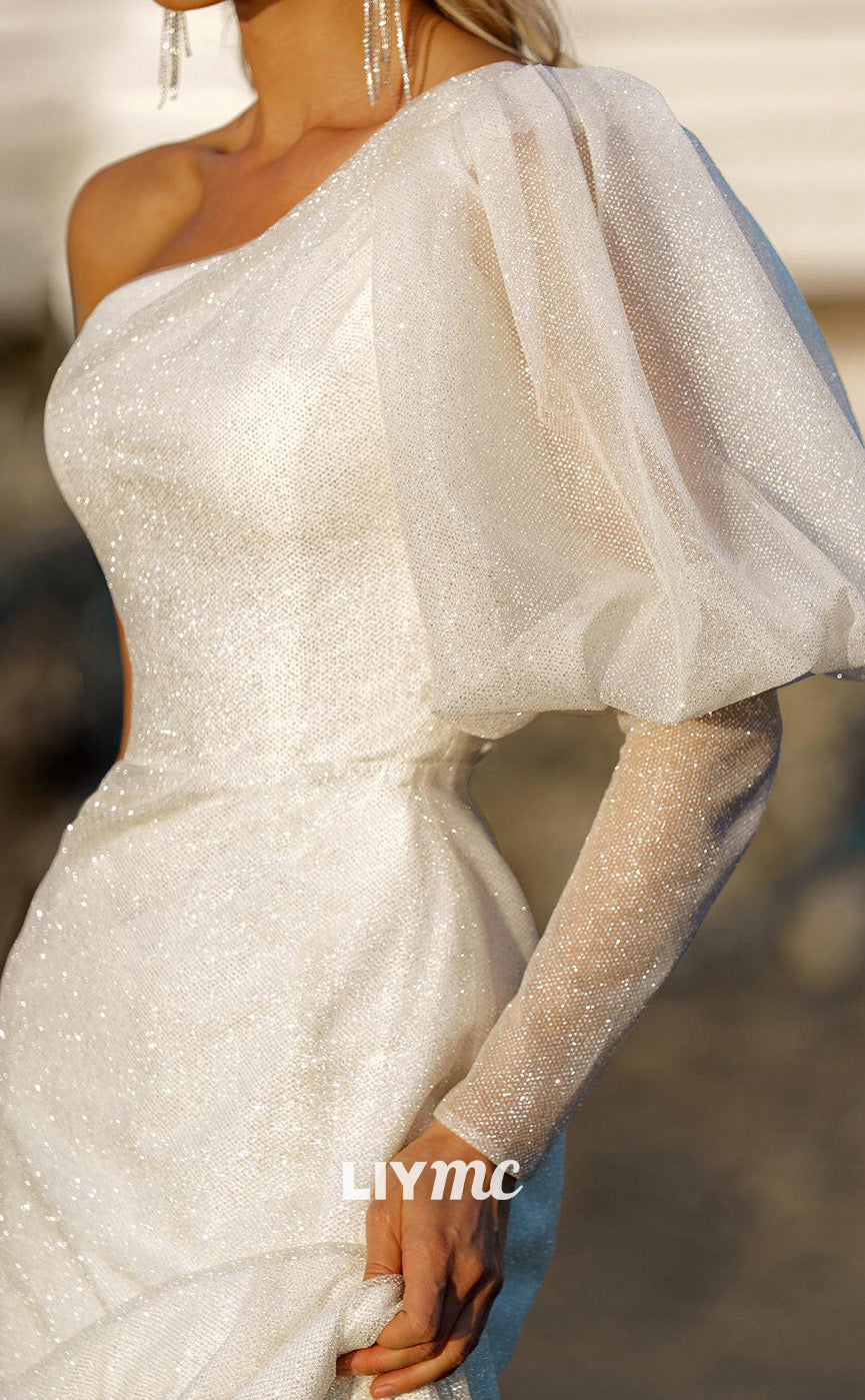 LW869 - Asymmetrical One Sleeves Mermaid Beach Wedding Dress