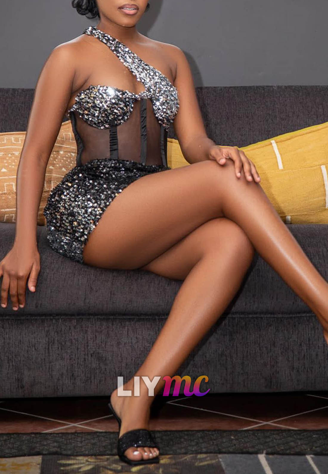 Asymmetrical Sequins Sparkly Sheer Shheath Party Homecoming Dress