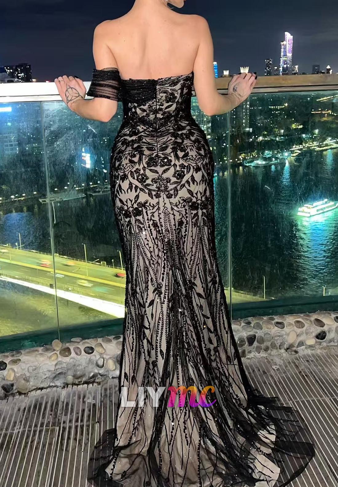 Asymmetrical Sleeveless Appliques Mermaid Evening Dress