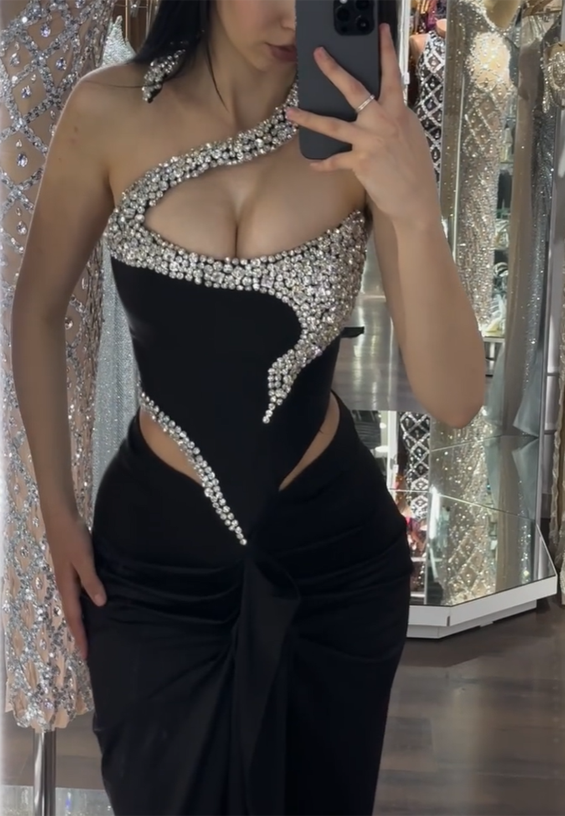 Asymmetrical Sleeveless Beaded Illusion Mermaid Prom Dress