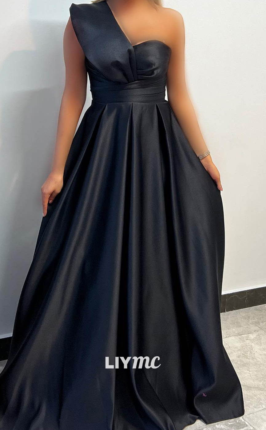 M1107 - Asymmetrical Sleeveless Pleated A-Line Long Wedding Guest Dress