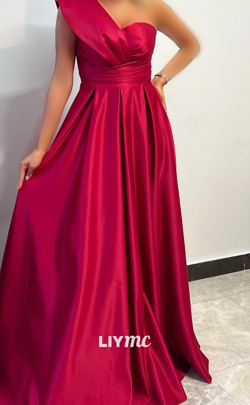 M1107 - Asymmetrical Sleeveless Pleated A-Line Long Wedding Guest Dress