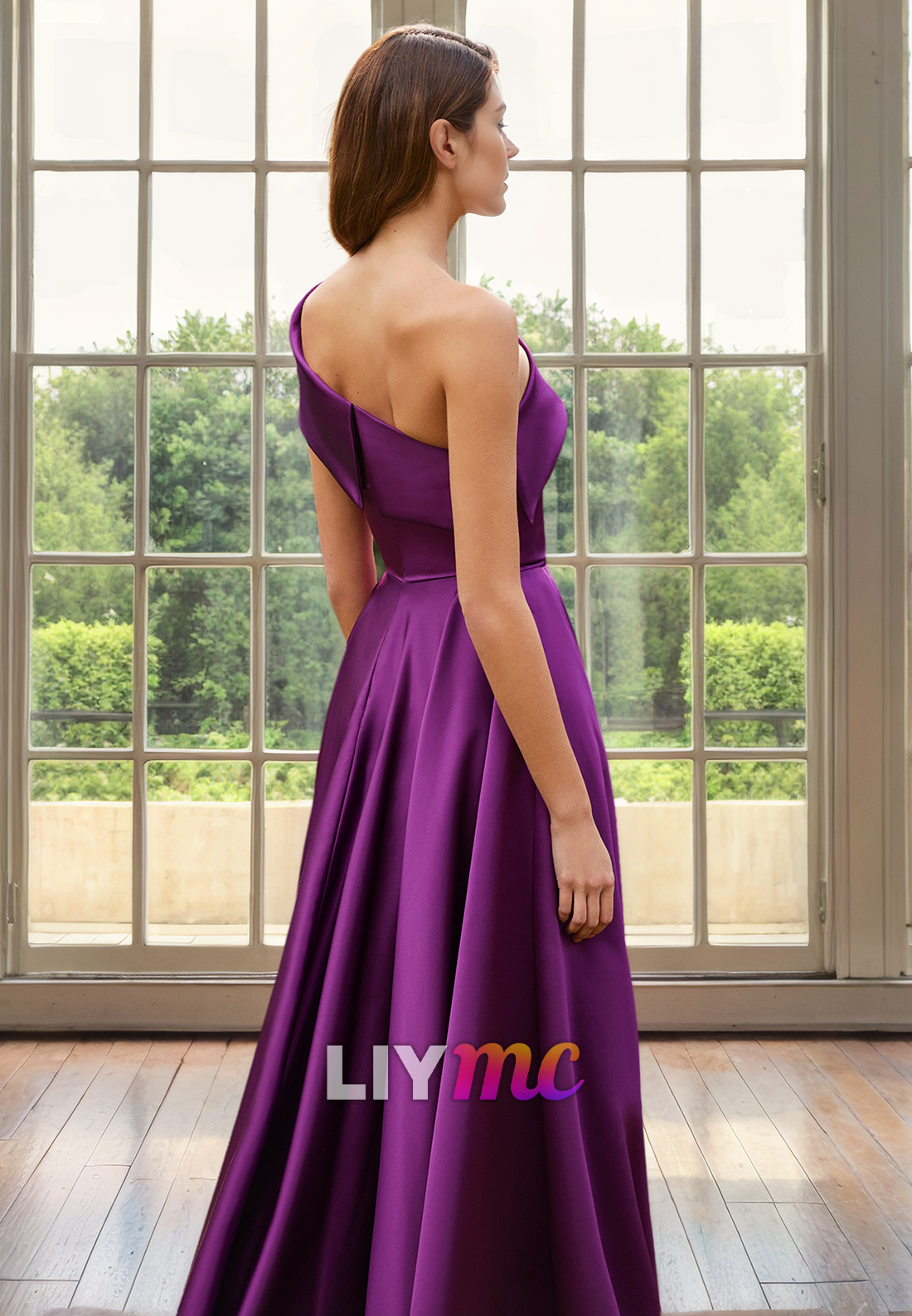 M1298 - Asymmetrical Sleeveles Pleated Sleek Satin A-Line Mother of Bride Dress Cocktail Dress