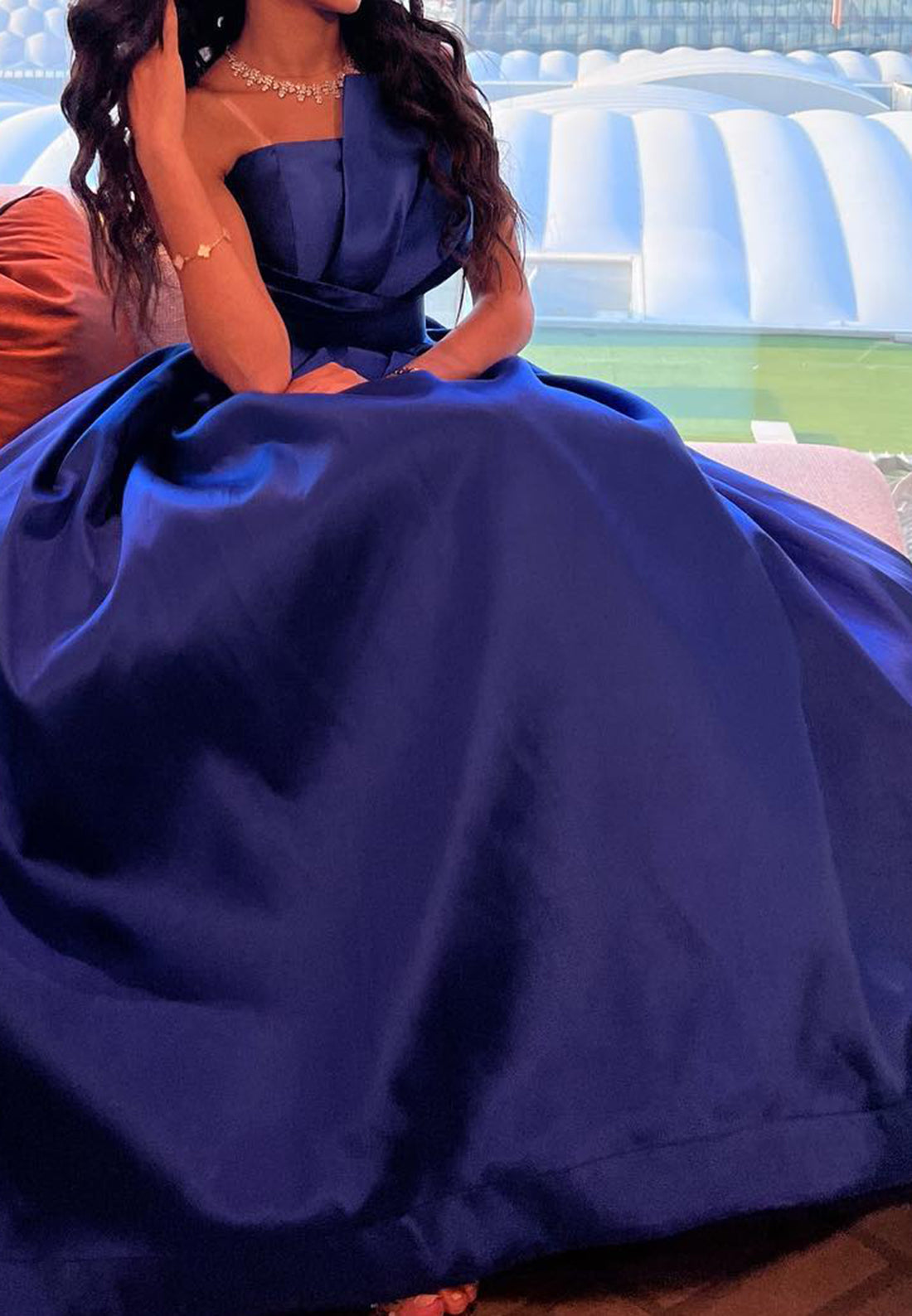 Asymmetrical Sleeveless Pleated Satin A-Line Evening Dress