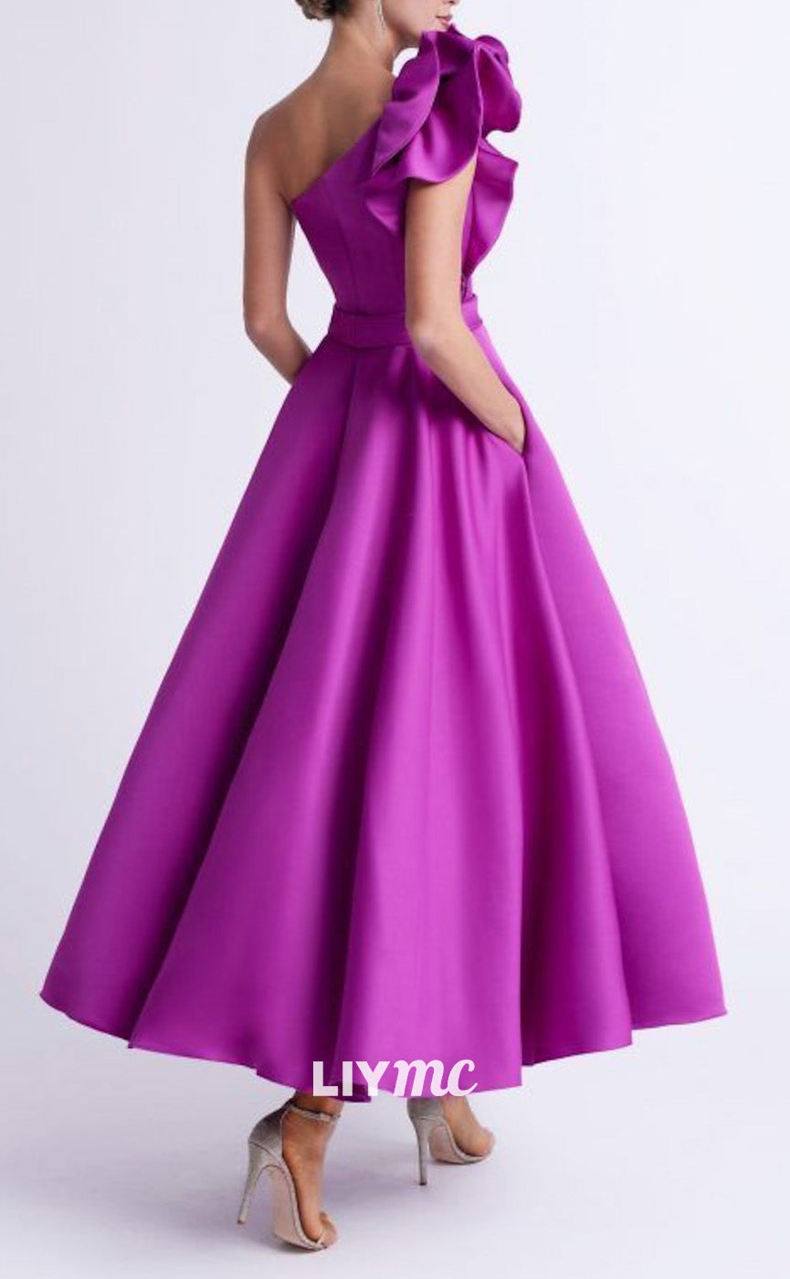 M1277 - Asymmetrical Sleeveless Ruffled A-Line Pleated Mother of Bride Dress Cocktail Dress