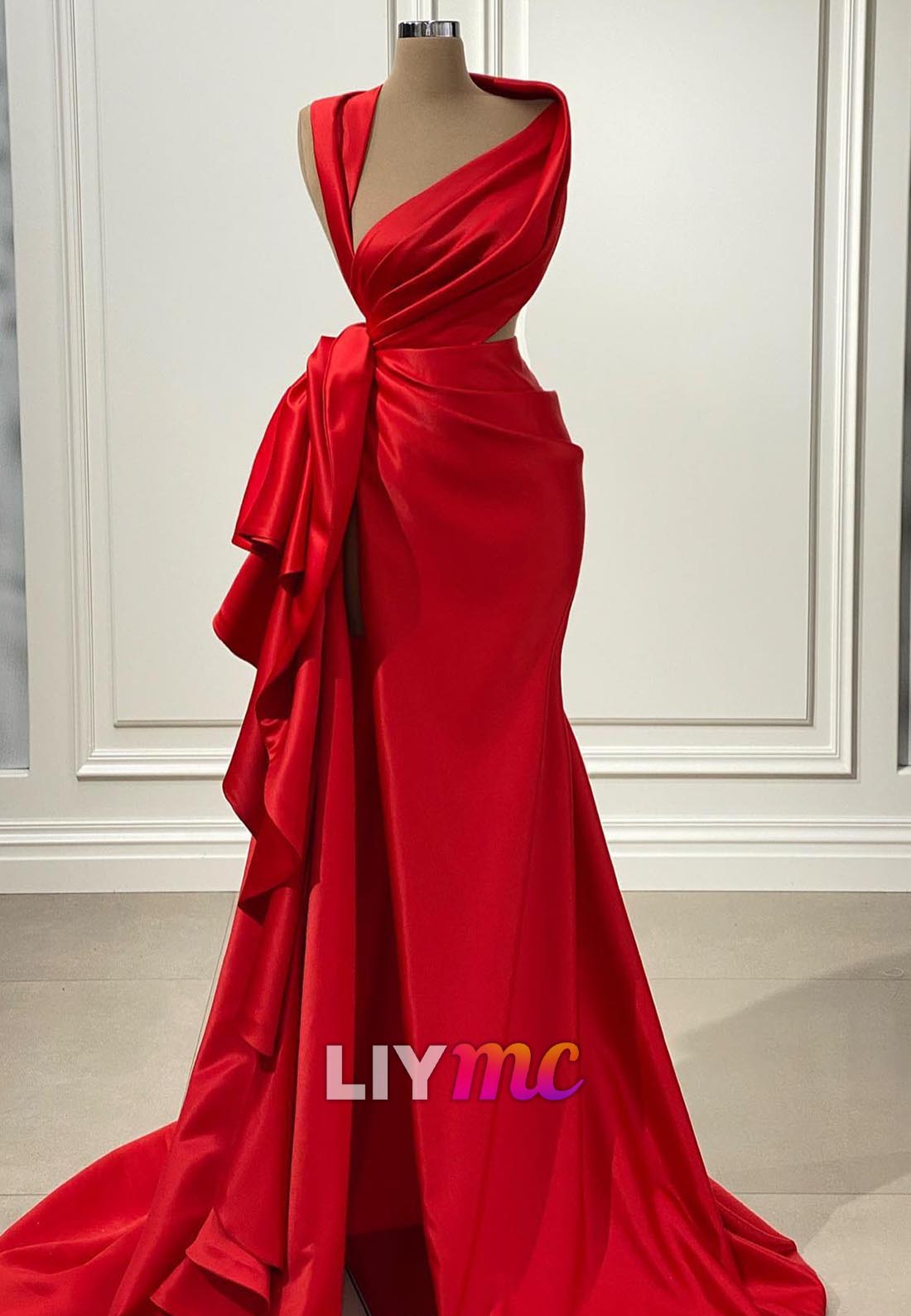 Asymmetrical Sleeveless Ruffled Sheath Evening Dress