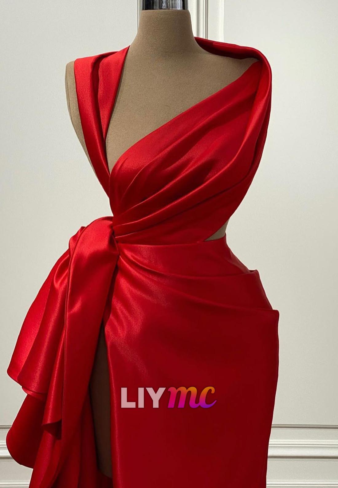 Asymmetrical Sleeveless Ruffled Sheath Evening Dress