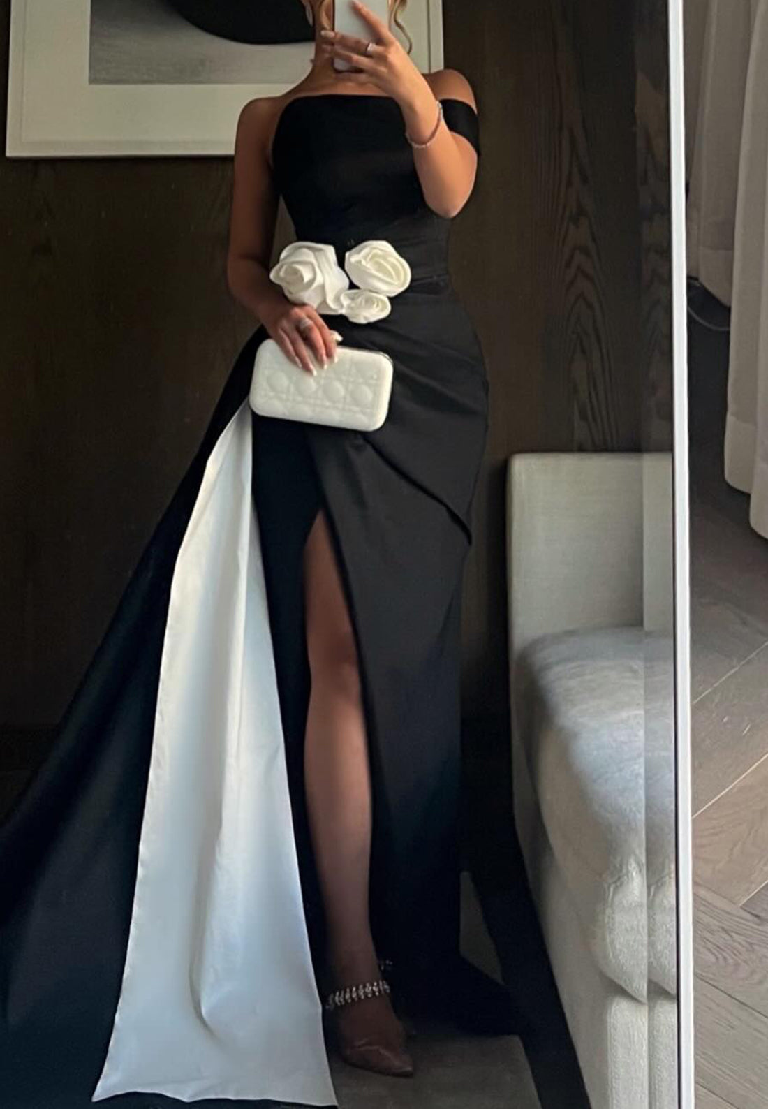 Asymmetrical Sleeveless Side Slit Floral Sheath Evening Dress