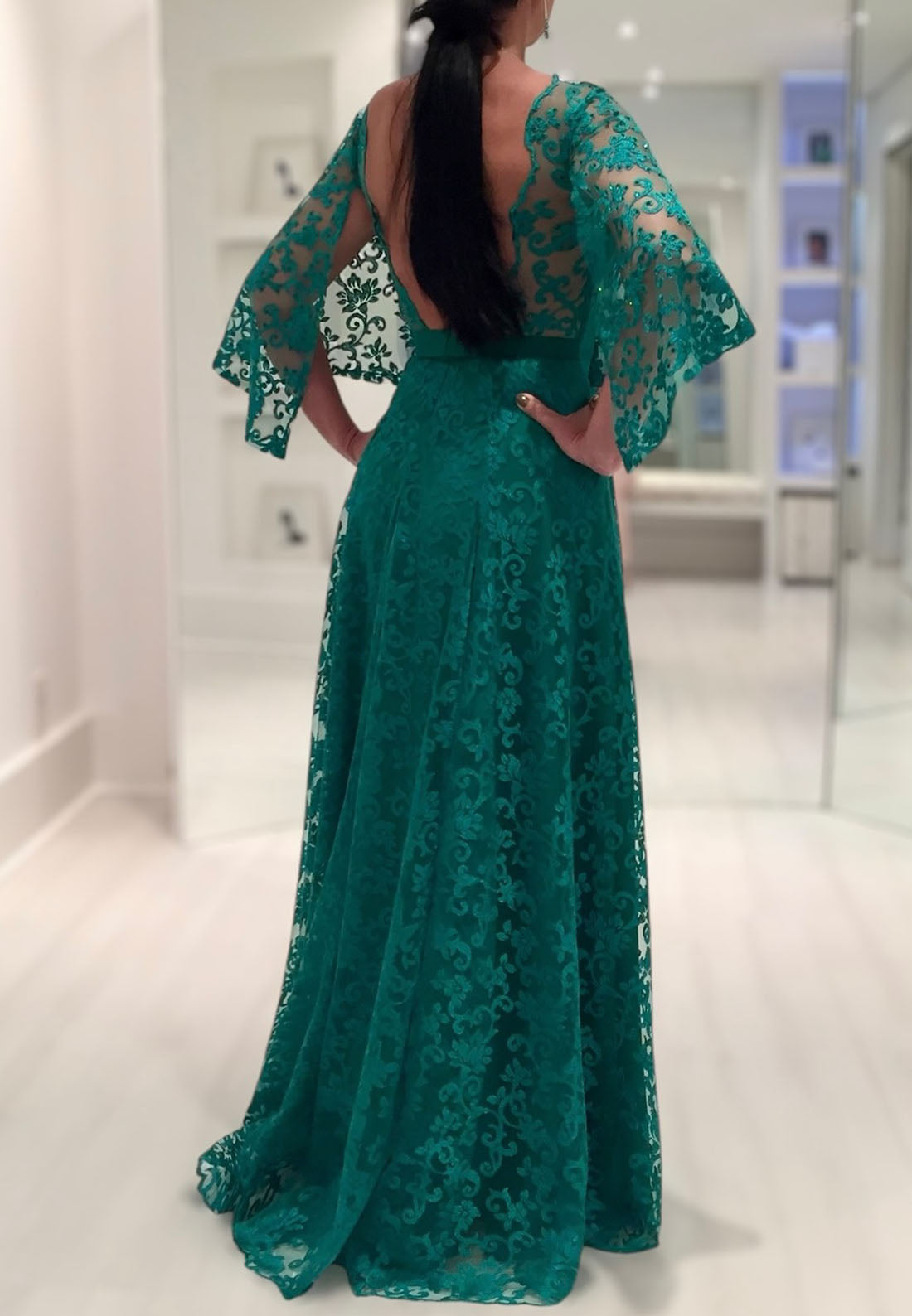 Bateau Long Sleeves Appliques A-Line Mother of Bride Dress