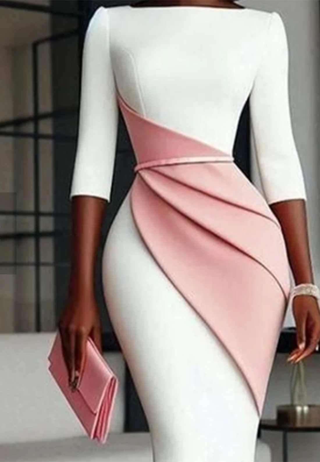 Bateau Long Sleeves Fitted Mermaid Work Dress