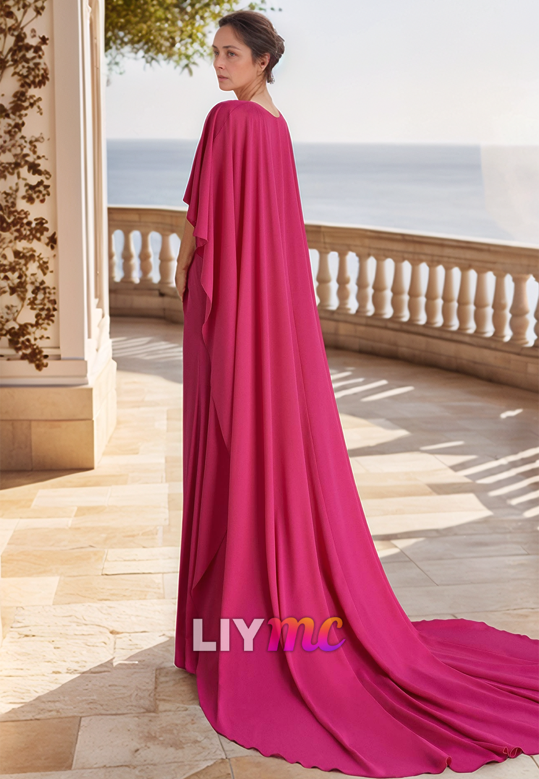 Bateau Long Sleeves Side Slit Ruched A-Line Chiffon Mother of Bride Dress